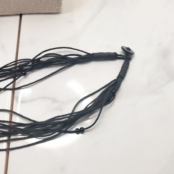 Boutique beaded multi-strand necklace with abalone & wood mosaic teardrop - Picture 5 of 8